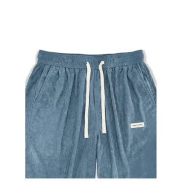 SOLY HUX Men's Corduroy Pants Casual Drawstring Elastic Waist Straight Leg Sweatpants with Pockets Light Blue Letter X-Large