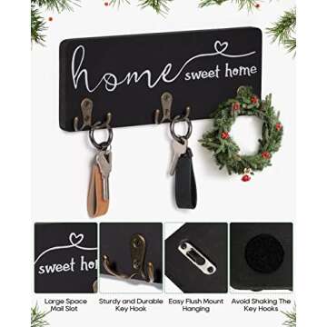 homenote Key Holder for Wall, Delicate Wall Mounted Key Rack with 3 Double Key Hooks, Home Sweet Hom...