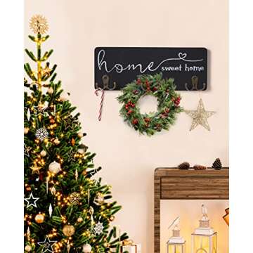 homenote Key Holder for Wall, Delicate Wall Mounted Key Rack with 3 Double Key Hooks, Home Sweet Home Decor Wooden Key Hanger for Entryway, Hallway, Kitchen, Bedroom, Bathroom, Office (Black)