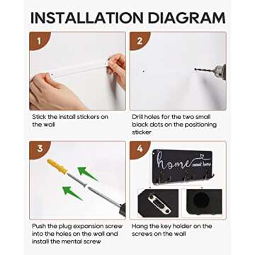 homenote Key Holder for Wall, Delicate Wall Mounted Key Rack with 3 Double Key Hooks, Home Sweet Home Decor Wooden Key Hanger for Entryway, Hallway, Kitchen, Bedroom, Bathroom, Office (Black)