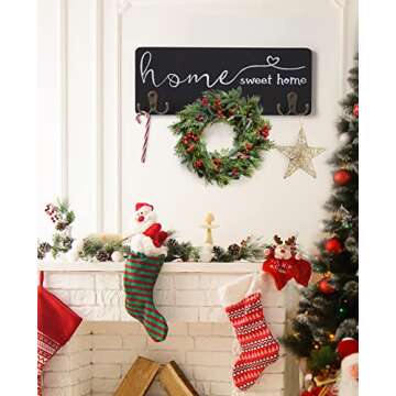 homenote Key Holder for Wall, Delicate Wall Mounted Key Rack with 3 Double Key Hooks, Home Sweet Home Decor Wooden Key Hanger for Entryway, Hallway, Kitchen, Bedroom, Bathroom, Office (Black)