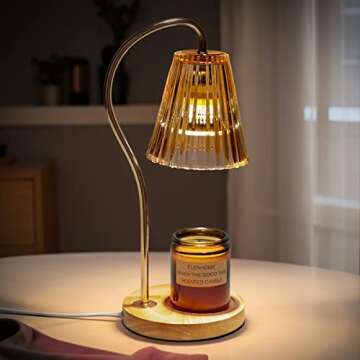 Elenhome Candle Warmer Lamp, Modern-Glass Candle Lamp Warmer with Timer & Dimmer, Electric Candle Warmer Lamp for Jar Candles, Wax Melter Warmer Lamps for Home Decor Gifts, with 2 Bulbs (Amber)
