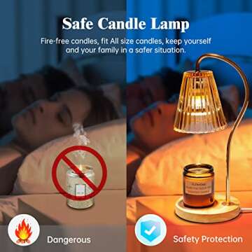 Elenhome Candle Warmer Lamp, Modern-Glass Candle Lamp Warmer with Timer & Dimmer, Electric Candle Warmer Lamp for Jar Candles, Wax Melter Warmer Lamps for Home Decor Gifts, with 2 Bulbs (Amber)