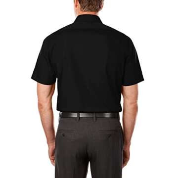 Van Heusen Men's Short Sleeve Dress Shirt Regular Fit Poplin Solid, Black, 17.5" Neck