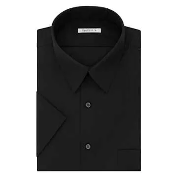 Van Heusen Men's Short Sleeve Dress Shirt Regular Fit Poplin Solid, Black, 17.5" Neck