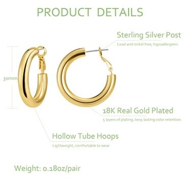 Thick Gold Hoop Earrings for Women Hypoallergenic Design