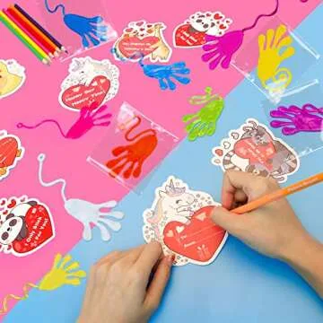 Max Fun 28 Pack Sticky Hands for Kids' Valentines Day Gifts