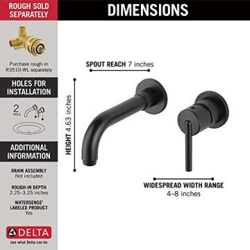 Delta Trinsic Matte Black Wall Mount Bathroom Faucet