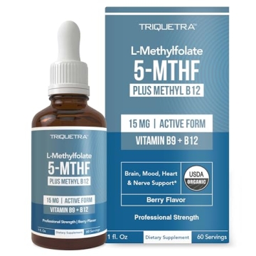 Organic Berry Flavor L-Methyl Folate 15mg + Methyl B12 – Liquid Sublingual for Mood & Cognition