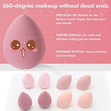 8 PCS Makeup Sponges Blender Latex-Free Vegan Beauty Sponge Professional Beauty Sponge Blender Makeup Egg Foundation Blending