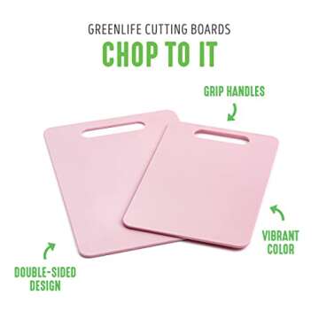 GreenLife Cutting Board Set 8x12" & 10x14", Extra Durable, Meal Prep, Non-Slip, Grip Handles, Crack Resistant, Dishwasher Safe, Reversible, Versatile Kitchen Essentials, Soft Pink