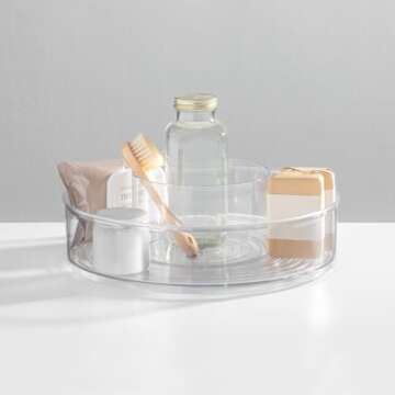 mDesign Plastic Lazy Susan Round Spinning Storage Tray; Rotating 360 Degree Carousel Organizer for Makeup, Cosmetic Organization; Holder for Nail Polish, Perfume, Health and Beauty Essentials - Clear