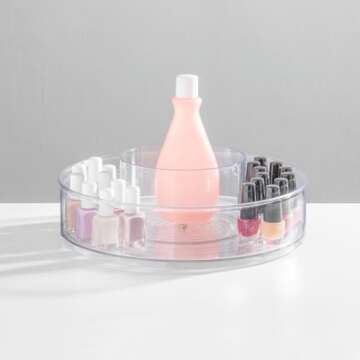 mDesign Plastic Lazy Susan Round Spinning Storage Tray; Rotating 360 Degree Carousel Organizer for Makeup, Cosmetic Organization; Holder for Nail Polish, Perfume, Health and Beauty Essentials - Clear