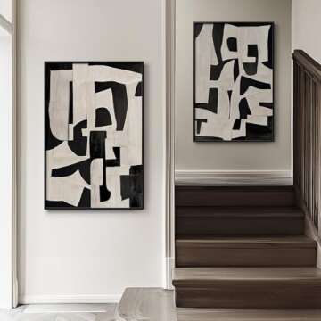 Large Framed Black and White Abstract Wall Art for Living Room, Set of 2 Piece Minimalist Canvas Pai...