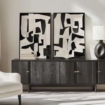 Large Framed Black and White Abstract Wall Art Set of 2
