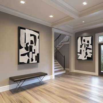 Large Framed Black and White Abstract Wall Art Set of 2