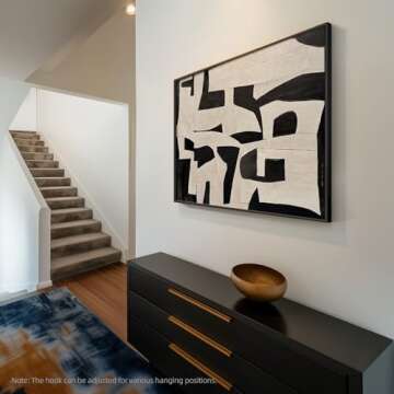 Large Framed Black and White Abstract Wall Art Set of 2