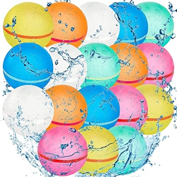 18 PCS Reusable Water Balloons Balls, Soft Silicone Quick Fill Balloons Splash Fun,Outdoor Backyard ...