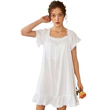 Nanxson Womens' Cotton Nightgown Short Sleeve Sleepwear Vintage Victorian Nightshirt Lounge Dress (S...