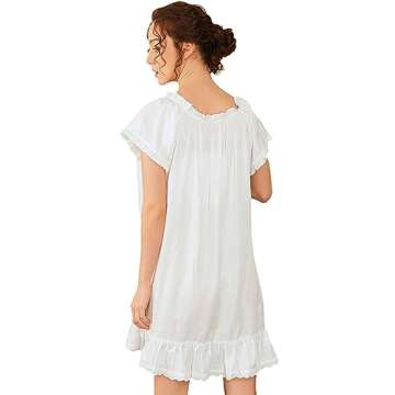 Nanxson Womens' Cotton Nightgown Short Sleeve Sleepwear Vintage Victorian Nightshirt Lounge Dress (Small, White)