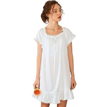 Nanxson Womens' Cotton Nightgown Short Sleeve Sleepwear Vintage Victorian Nightshirt Lounge Dress (Small, White)