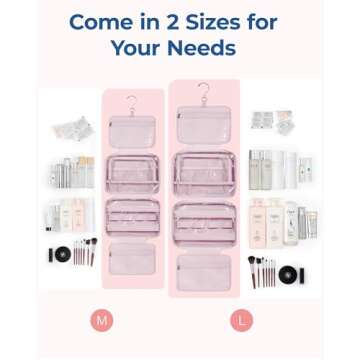 BAGSMART Travel Toiletry Bag with Jewelry Organizer, Hanging Travel Bag for Toiletries, Puffy Makeup Cosmetic Bag Organizer, Carry-on Travel Accessories Essentials, Pink-L