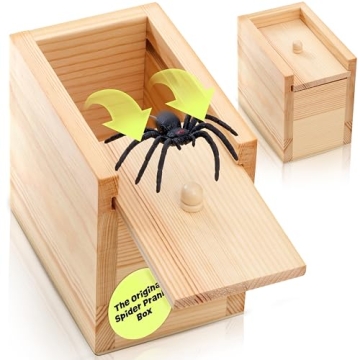 FunFamz The Original Spider Prank Box- Funny Wooden Box Toy Spider Prank, Hilarious Christmas, April...