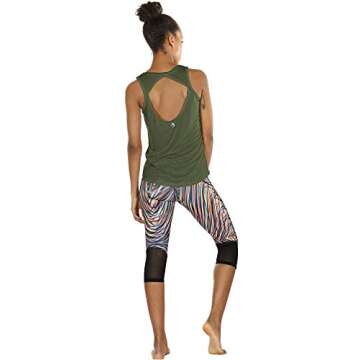 icyzone Yoga Tops Racerback Tank for Women - Grey/Green