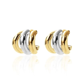 Trendy ABILITH Silver and Gold Triple Hoops Earrings for Women