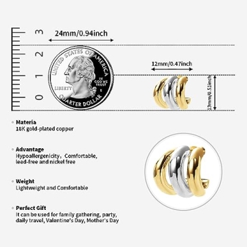 Trendy ABILITH Silver and Gold Triple Hoops Earrings for Women