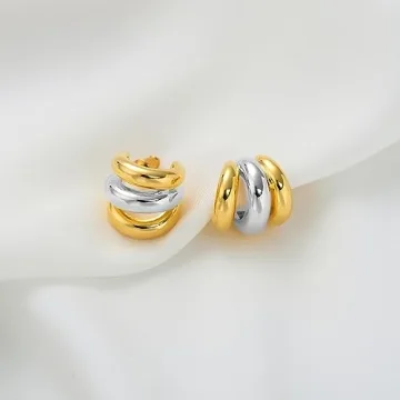 Trendy ABILITH Silver and Gold Triple Hoops Earrings for Women