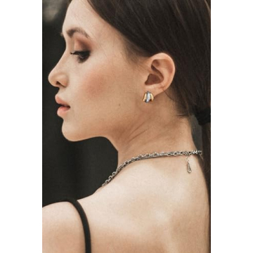 Trendy ABILITH Silver and Gold Triple Hoops Earrings for Women