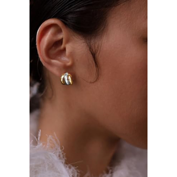 Trendy ABILITH Silver and Gold Triple Hoops Earrings for Women