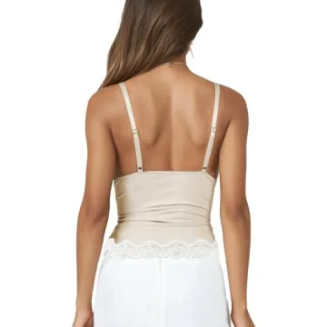 Buy Women’s V Neck Sleeveless Crop Cami with Lace Trim