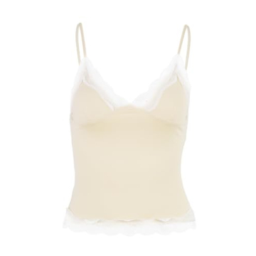 Buy Women’s V Neck Sleeveless Crop Cami with Lace Trim