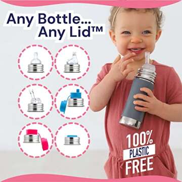 Pura Kiki 11oz/325ml Stainless Steel Straw Bottle w/Sleeve, 100% Plastic-Free, MadeSafe Certified, 100% Medical-Grade Silicone Straw for Kids, Toddlers, Preschoolers, Babies & Infant – Aqua Swirl