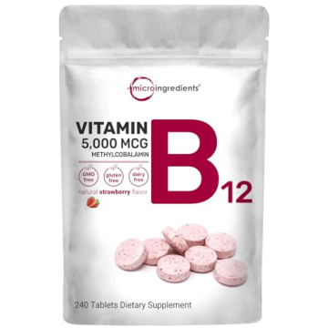 Micro Ingredients Vitamin B12 5000mcg | Methyl B12 Active Form – 240 Chewable Tablets | Fast Disso...