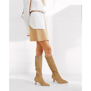 MUCCCUTE Suede Knee High Boots for Women - Kitten Heel Elegance