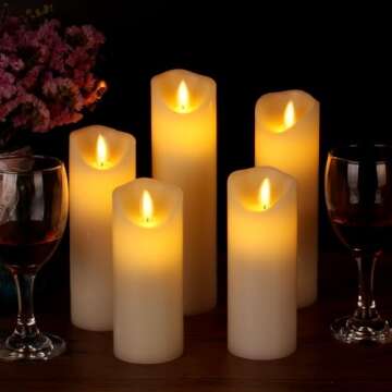 Vinkor Flameless Candles Battery Operated Candles Set Decorative Flameless Candles 4" 5" 6" 7" 8" Classic Real Wax Pillar with Moving LED Flame & 10-Key Remote Control 2/4/6/8 Hours Timer