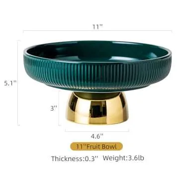 CCATSIX Ceramic Fruit Bowl, 11 Inch Dinner Table and Tea Coffee Pedestal Tray，Elegant and Practica...