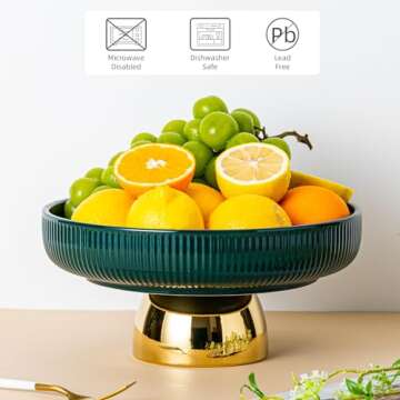 CCATSIX Ceramic Fruit Bowl, 11 Inch Dinner Table and Tea Coffee Pedestal Tray，Elegant and Practical Bread and Fruit Footed Bowls, Salad or Dessert Display Trays for Parties(Green).