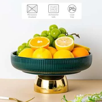 CCATSIX Ceramic Fruit Bowl, 11 Inch Dinner Table and Tea Coffee Pedestal Tray，Elegant and Practical Bread and Fruit Footed Bowls, Salad or Dessert Display Trays for Parties(Green).