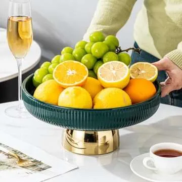 CCATSIX Ceramic Fruit Bowl, 11 Inch Dinner Table and Tea Coffee Pedestal Tray，Elegant and Practical Bread and Fruit Footed Bowls, Salad or Dessert Display Trays for Parties(Green).