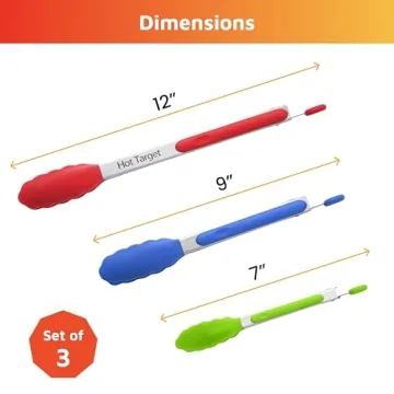 Hot Target Silicone Kitchen Tongs Set - 7, 9, 12 Inches
