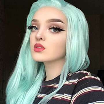 karissa Hair Green Wig Long Wavy Mint Lace Front Wigs Pastel Light Blue Synthetic Realistic Pre Pluc...