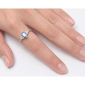 Dainty Pear Solitaire Simulated Aquamarine Ring in Sterling Silver