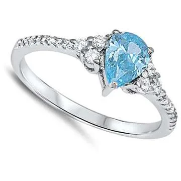 Elegant Aquamarine Ring in Sterling Silver - Size 10