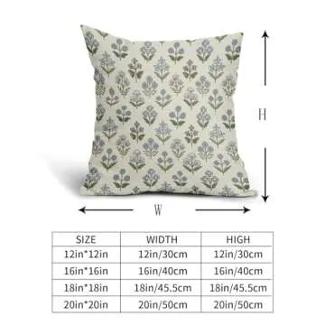 Sivirary Blue Green Block Print Pillow Covers 18x18 Inch Set of 2, Vintage Floral Spring Decorative Throw Pillow Cases Boho Cushion Covers Rustic Decoration Gift Farmhouse Sofa Couch Bed Decor