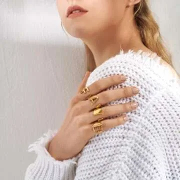 Women's Initial E Rings, GoldChic Jewelry Gold Letter Open Ring Adjustable for Women Men Statement Ring