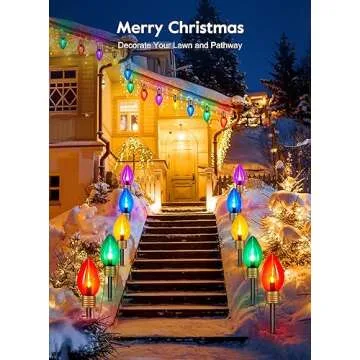 Jumbo C9 Christmas Pathway Lights Outdoor - 8.5 Feet 5 LED C9 Walkway Lights, C7 Lights Covered Jumbo Multicolor Light Bulb Christmas Lights Outdoor Decorations for Lawn Holiday Outside Yard Garden